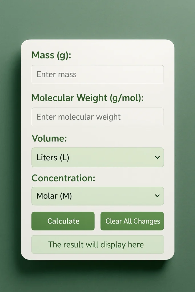 the molarity calculator interface
