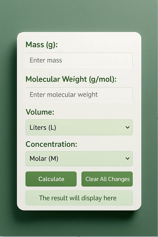 Screenshot of the molarity calculator tool